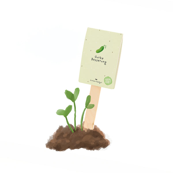 Illustration de petites plantes poussant hors du sol avec un panneau indiquant « Cucumber Recovery ».