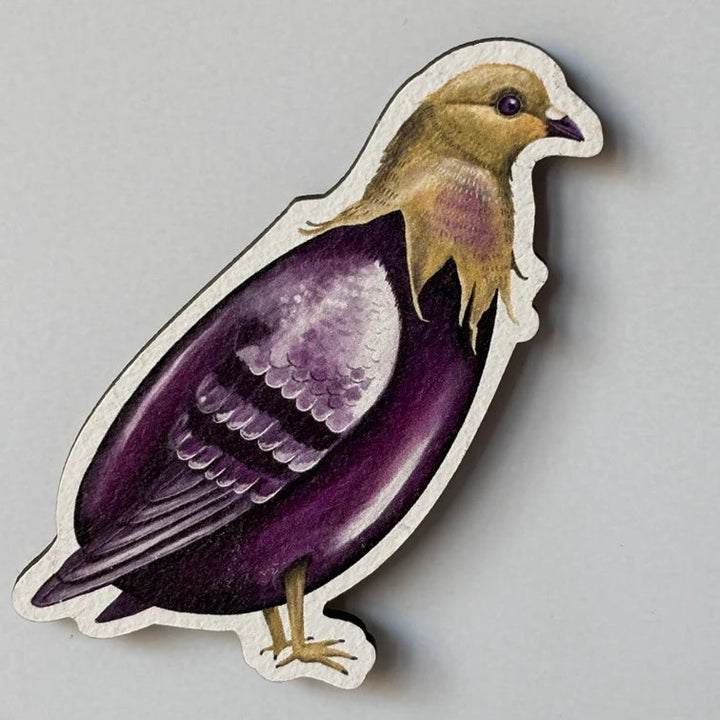 Aimant en bois oiseaux légumes - Aubergine