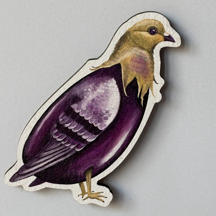 Aimant en bois oiseaux légumes - Aubergine