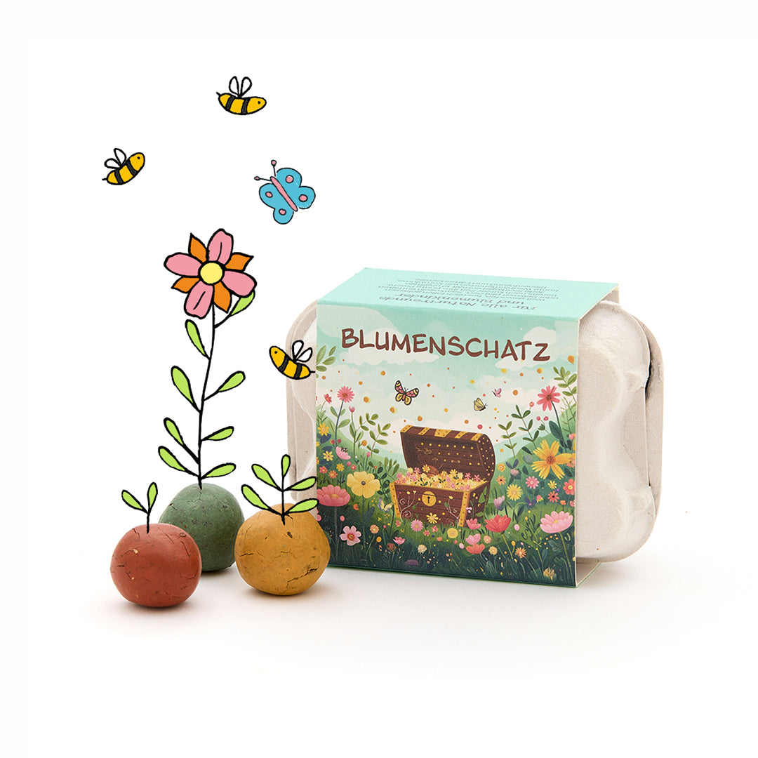 6 billes de fleurs colorées dans une boîte à œufs - Trésor floral