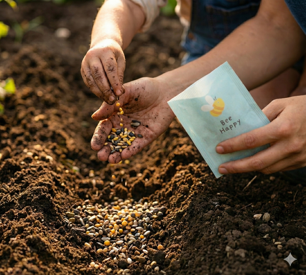 Graines de fleurs en vrac dans une enveloppe industrielle