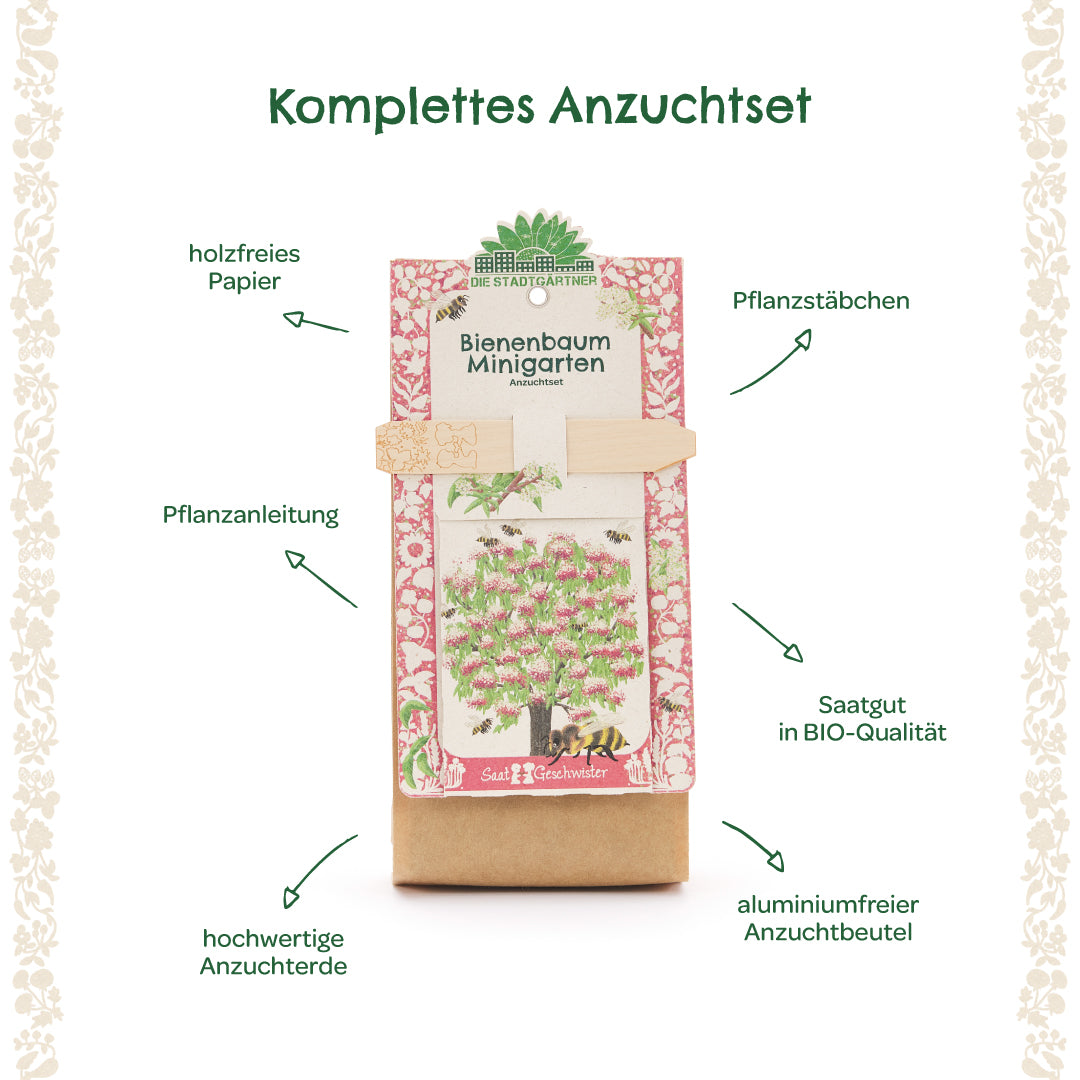 Kit complet de culture d'arbre à abeilles avec papier sans bois, bâtons de plantation, instructions de plantation, terreau de haute qualité, graines biologiques et sac de culture sans aluminium.