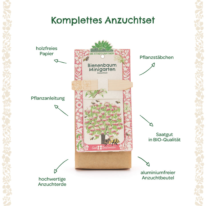 Kit complet de culture d'arbre à abeilles avec papier sans bois, bâtons de plantation, instructions de plantation, terreau de haute qualité, graines biologiques et sac de culture sans aluminium.