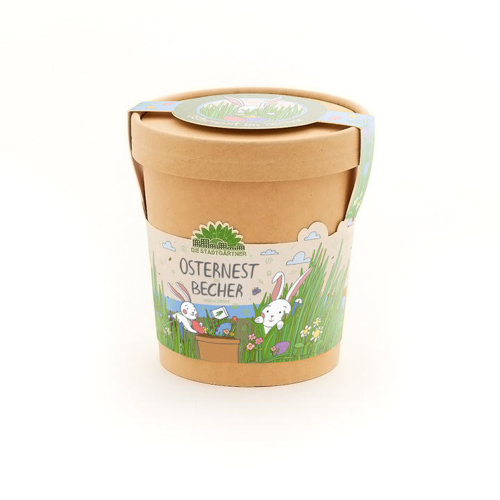 Gobelet en carton avec illustration de lapin de Pâques et inscription « Easter Nest Cup » de Die Stadtgärtner.