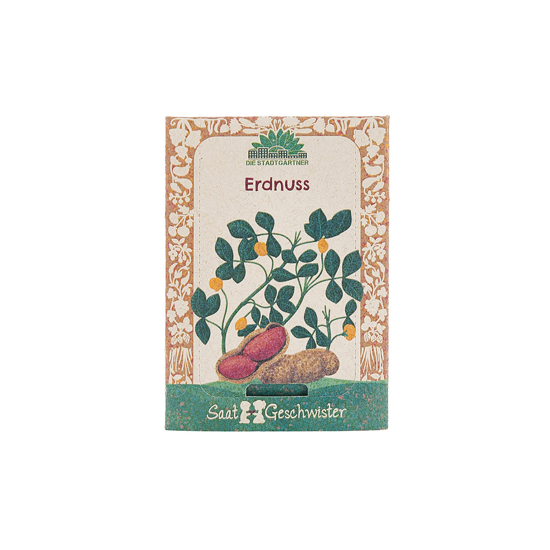 Paquet de graines d'arachide avec illustration de la plante d'arachide et des arachides sur le devant.