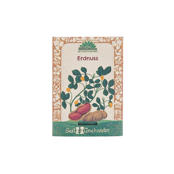 Paquet de graines d'arachide avec illustration de la plante d'arachide et des arachides sur le devant.