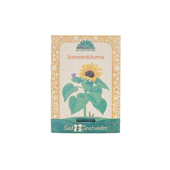 Sachet de graines de tournesol avec une illustration d'un tournesol sur le devant.