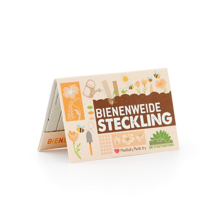 Emballage pour boutures de pâturage d'abeilles avec illustrations de jardin et logo "Die Stadtgärtner".